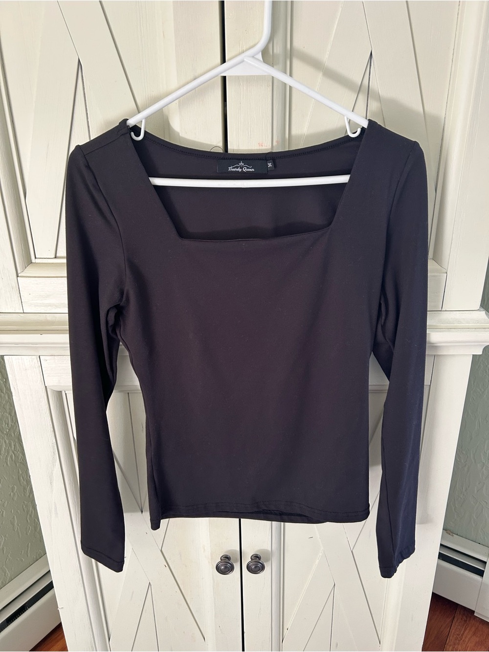 Audrey & Grace Black Square-Neck Long Sleeve Top